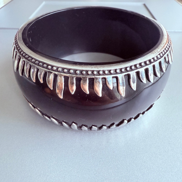 BIG Miriam Salat Mirim 34mm Black Resin Sterling Silver 925 Bangle Cuff Bracelet - Picture 7 of 10